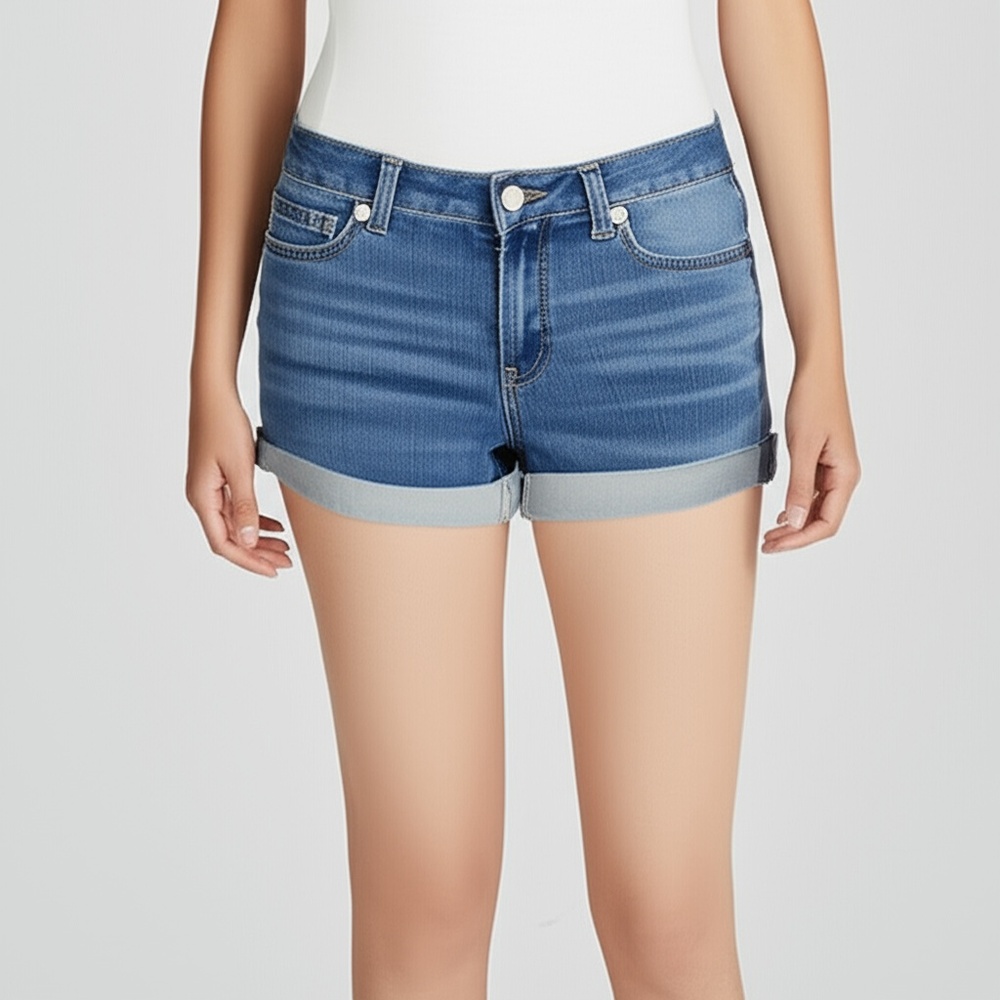 AERO Womens Denim Shorts Size‎ 10 Medium Wash Cuffed Low Rise Midi Casual Summer